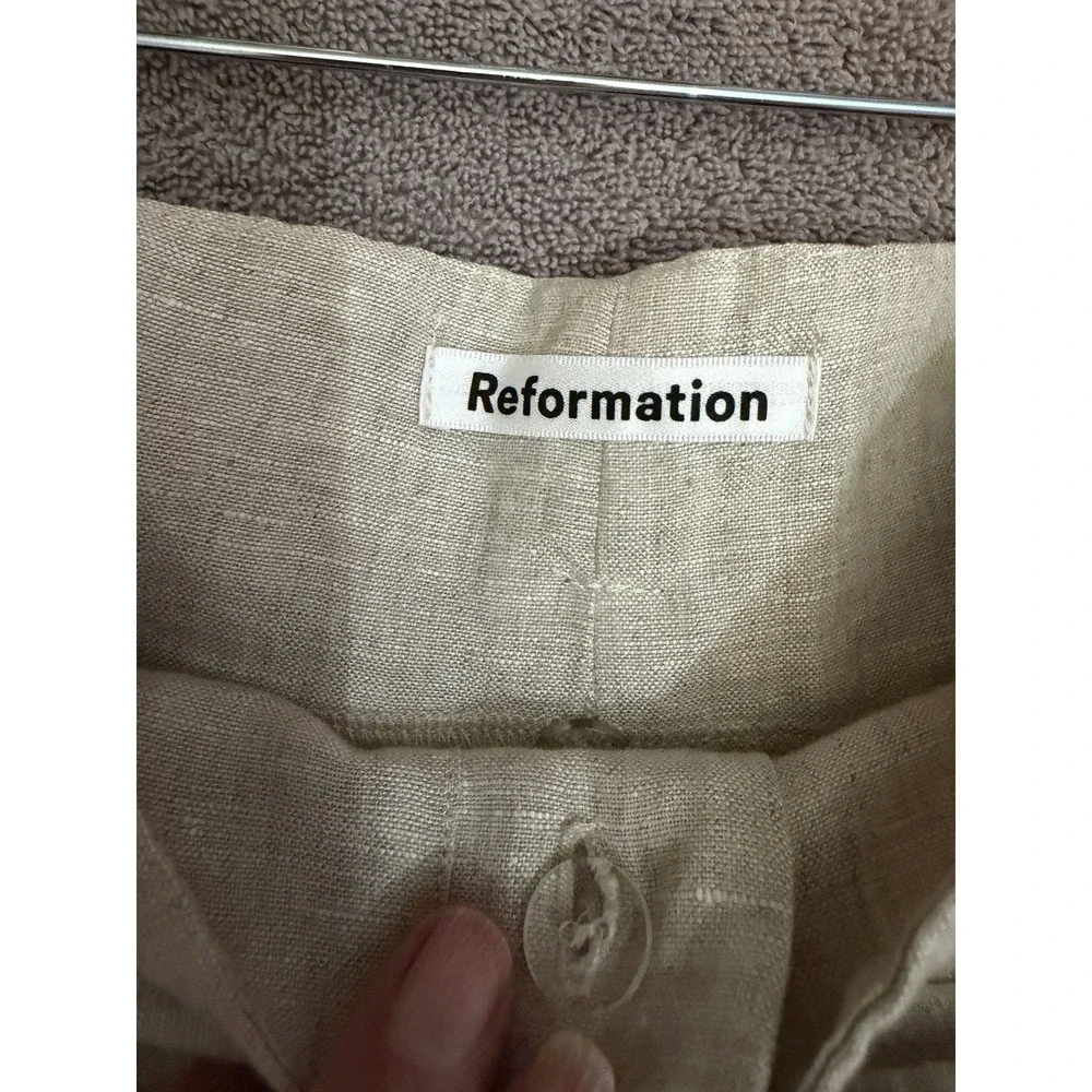 Reformation Avalon Linen Trouser Pants Size 14 High Rise Neutral Quiet Luxury